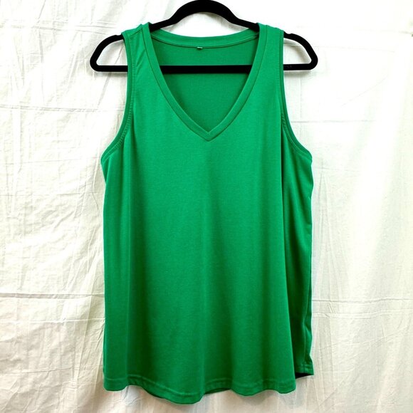 Smile Fish Summer Deep V Neck Tank Top Loose Fit Flowy Women XL Kelly Green - Picture 1 of 6